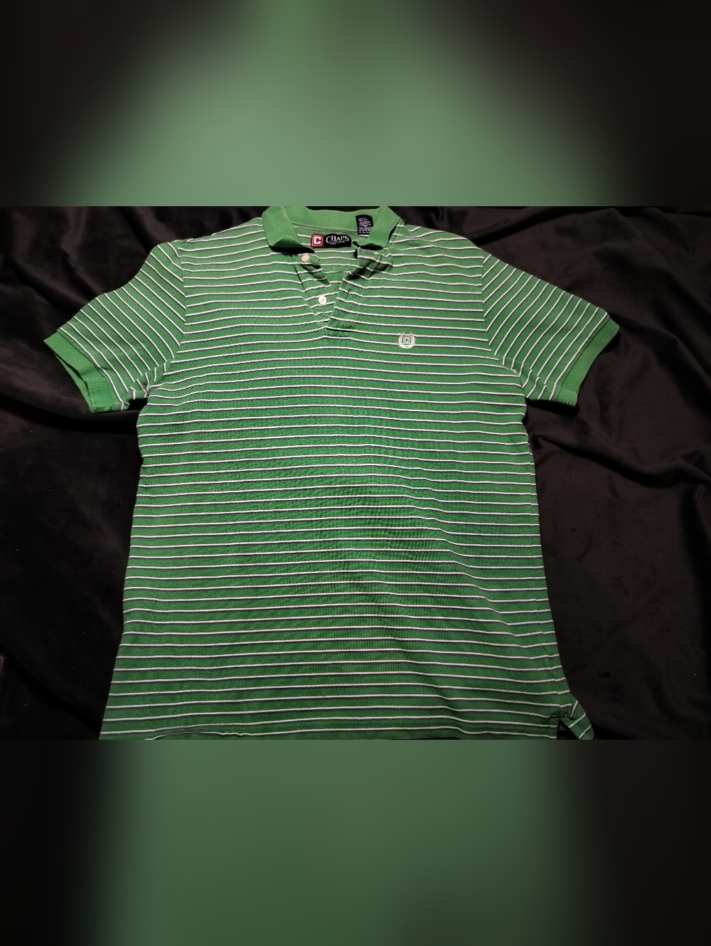 Chaps 100% Cotton Men's Green Polo Shirt With White & Purple Stripes - Medium - Picture 8 of 9